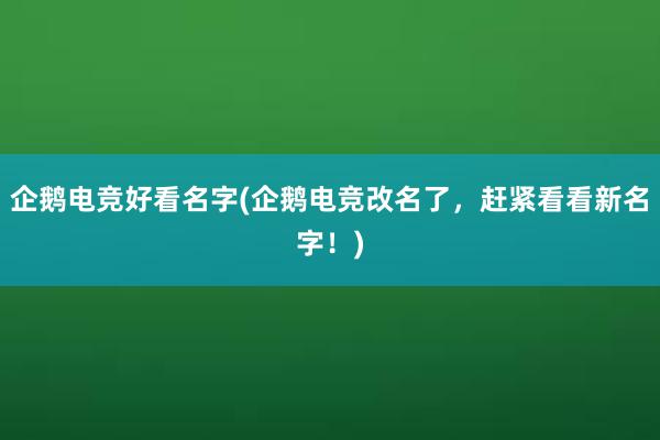 企鹅电竞好看名字(企鹅电竞改名了，赶紧看看新名字！)