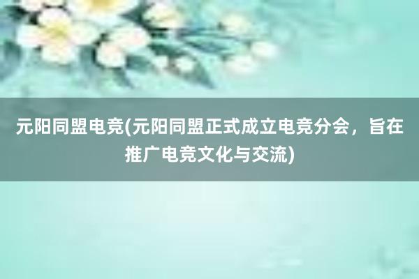 元阳同盟电竞(元阳同盟正式成立电竞分会，旨在推广电竞文化与交流)