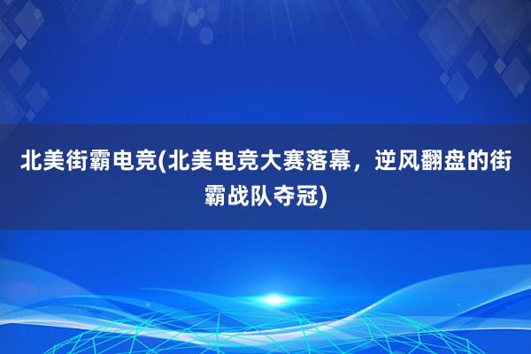 北美街霸电竞(北美电竞大赛落幕，逆风翻盘的街霸战队夺冠)