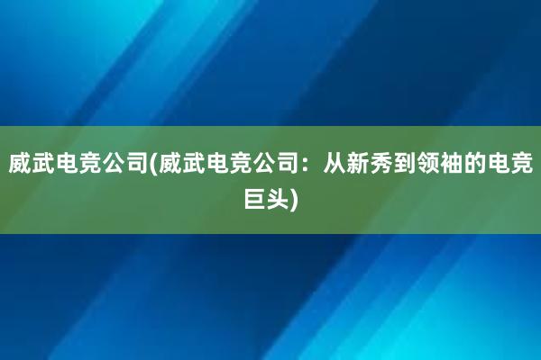 威武电竞公司(威武电竞公司：从新秀到领袖的电竞巨头)