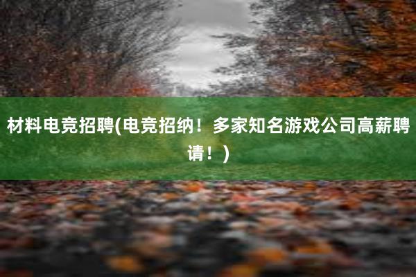 材料电竞招聘(电竞招纳！多家知名游戏公司高薪聘请！)