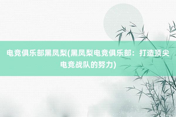 电竞俱乐部黑凤梨(黑凤梨电竞俱乐部：打造顶尖电竞战队的努力)